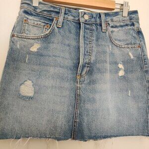 Boyish Blue The Corey Ripped Denim Mini Skirt size 28 button-fly